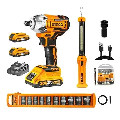 Ingco 1/2inch Cordless Impact Wrench 20V with 2Pcs Combo Kit COSLI23011
