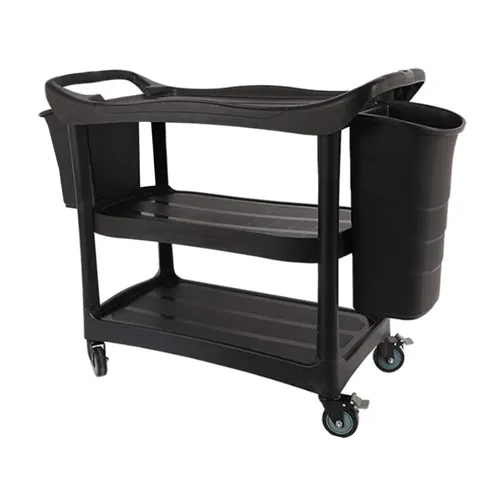 Multipurpose Three-Shelvs Black Utility Service Cart with Bucket