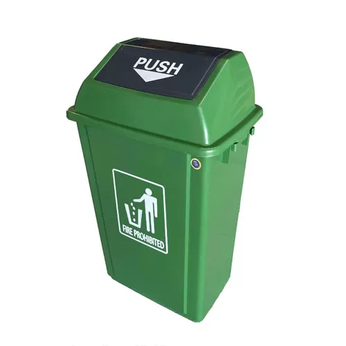 Heavy Duty Push Type Green Dustbin, 60 Liter Capacity