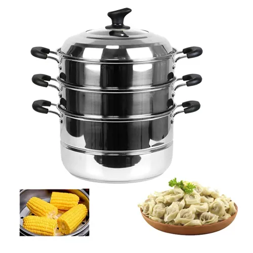 Stainless Steel 3 Tier Induction Steamer for Momo, Rice & Corn 32cm