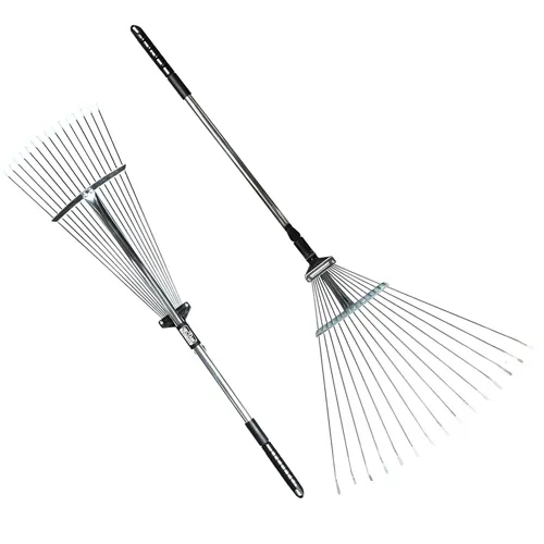 Hectare Manual 15 Tine Telescoping Lawn Rake Stainless Steel  used for garden and Yard  
