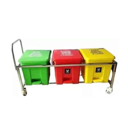 Bio Medical Waste Bin Trolley Set of 3 with Frame 32L Capacity