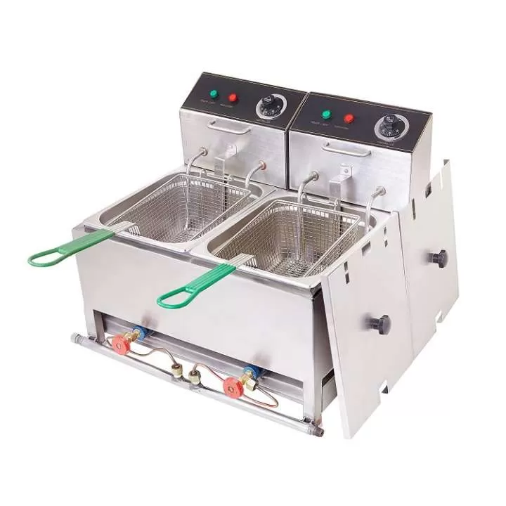 Double Pan Electric and Gas 8+8 Liters Commercial Deep Fryer